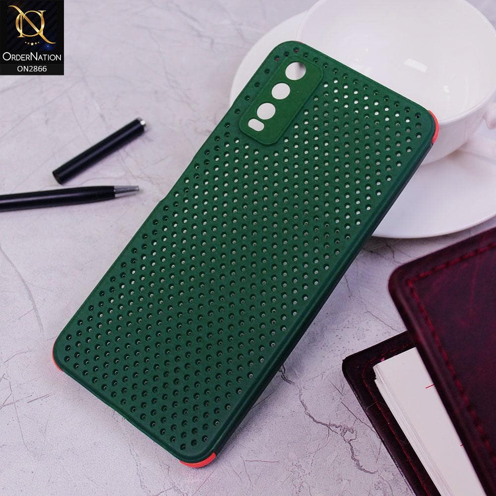 Vivo Y20 Cover - Dark Green - Cooling Breathing Mesh Soft Rubber Feel Phone Case