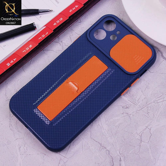 iPhone 12 Mini Cover - Blue - Soft TPU Camera Slide Protection Case with Kick Stand