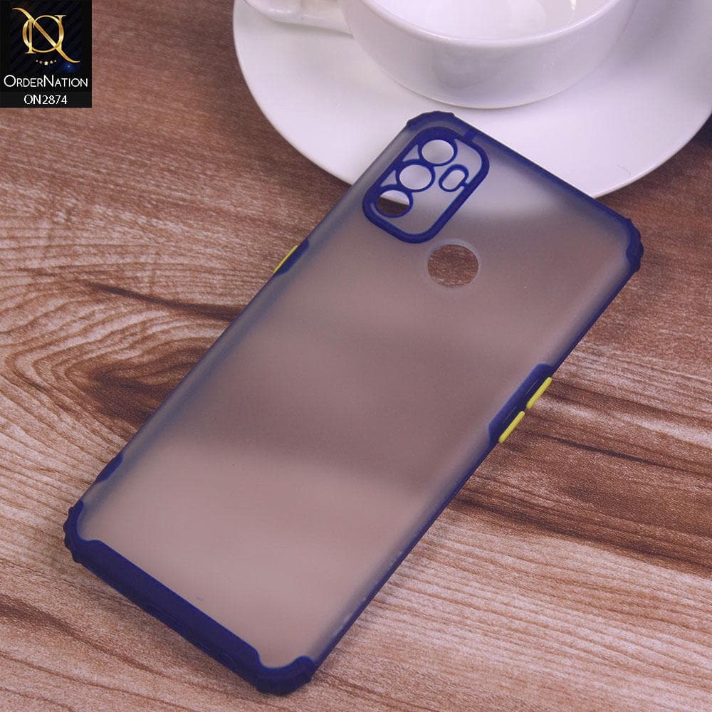 Oppo A53 Cover - Blue - Classic Soft Color Border Semi-Transparent Camera Protection Case