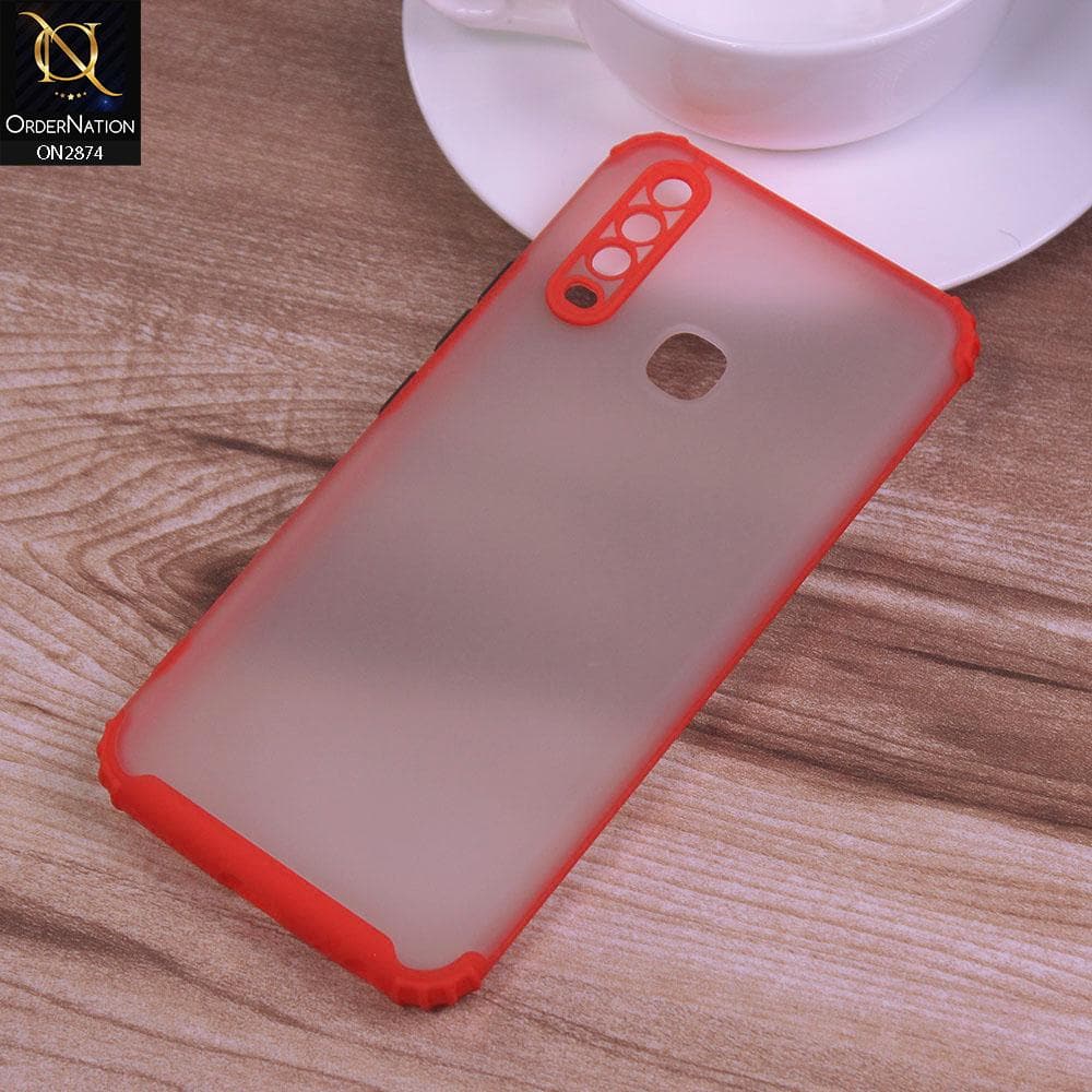 Vivo Y15 Cover - Red - Classic Soft Color Border Semi-Transparent Camera Protection Case