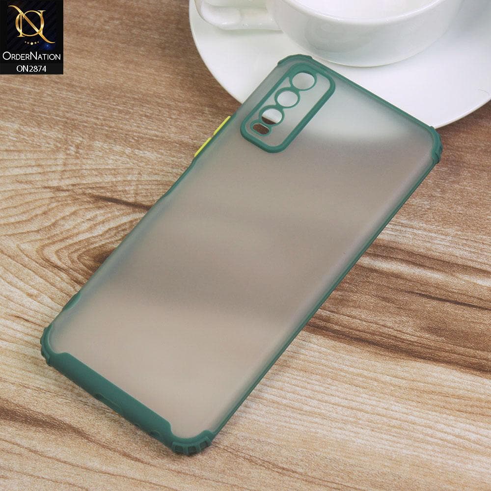 Vivo Y20 Cover - Green - Classic Soft Color Border Semi-Transparent Camera Protection Case