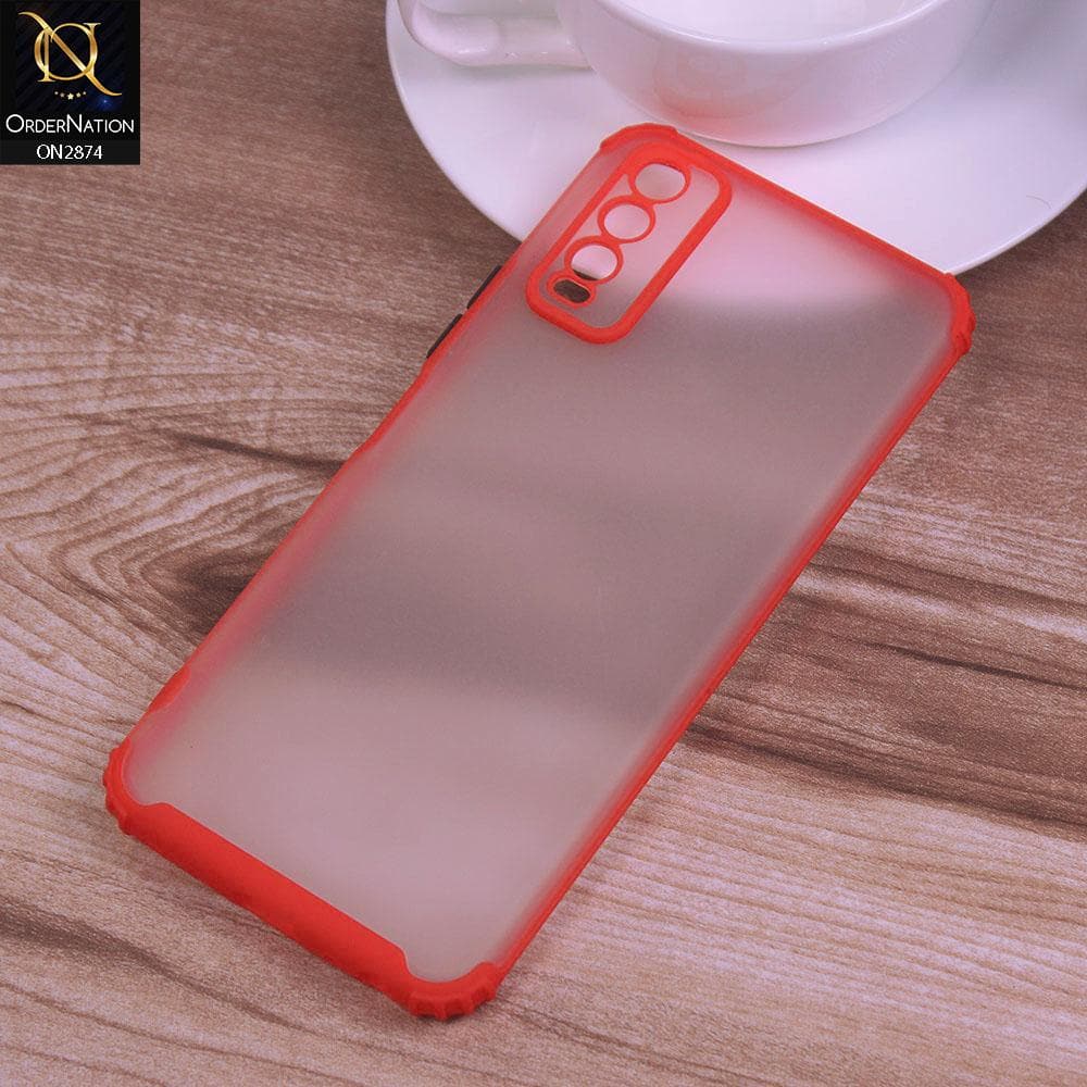 Vivo Y20 Cover - Red - Classic Soft Color Border Semi-Transparent Camera Protection Case