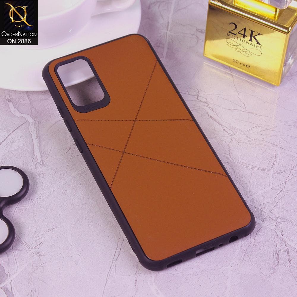 Samsung Galaxy A02s - Brown - Elegant Axes-Cross Soft Synthetic Leather Look Case