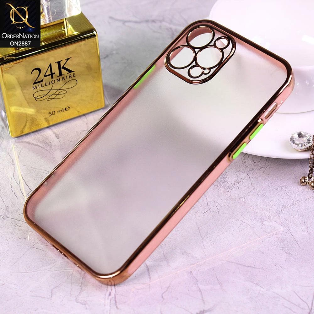 iPhone 12 Pro Cover - Pink - Electroplating Semi Transparent Soft Color Border Back Shell Case