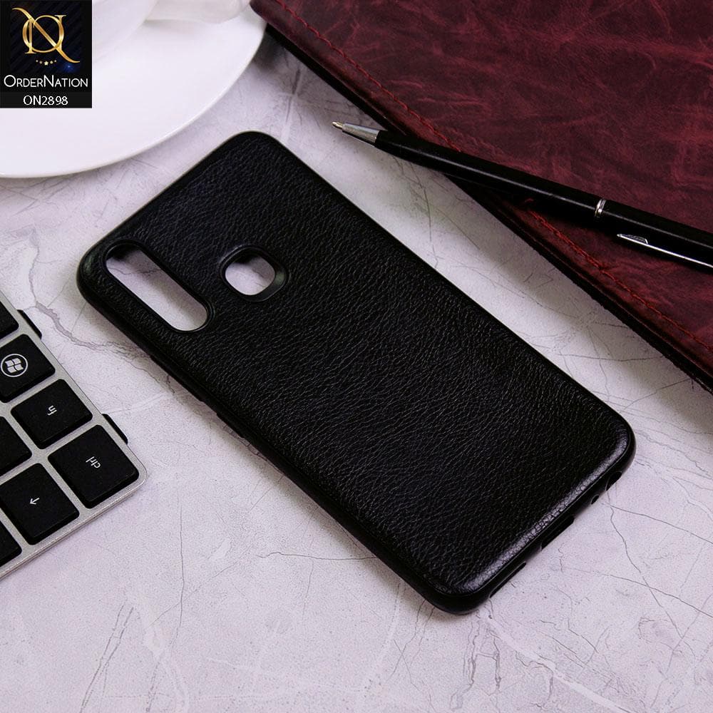 Vivo Y17 Cover - Black - New Stylish Leather Texture Soft Case