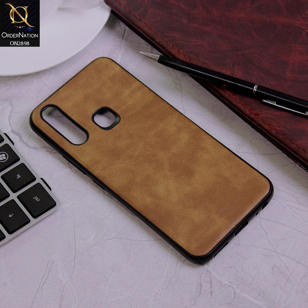 Vivo Y15 Cover - Light Brown - New Stylish Leather Texture Soft Case