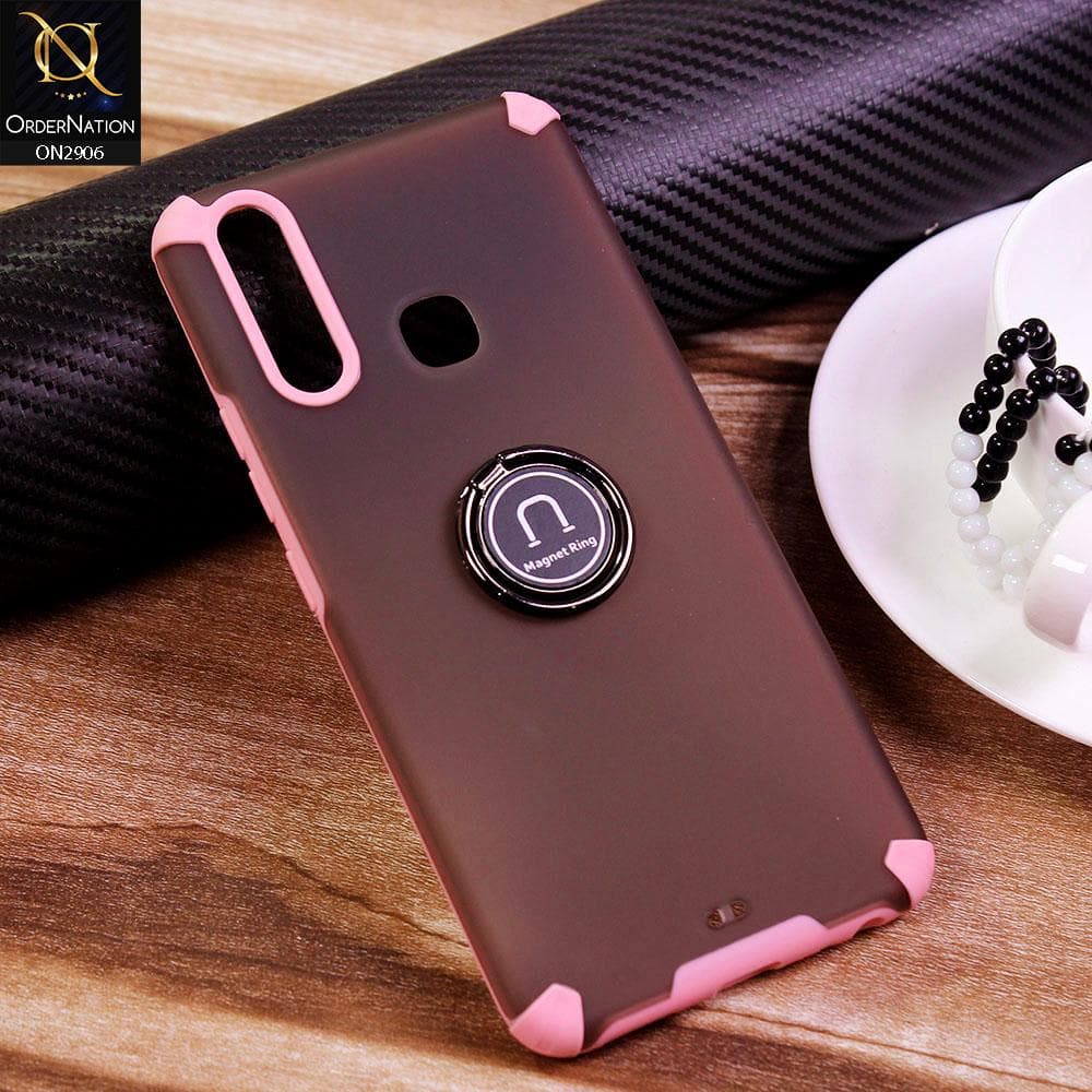 Vivo Y12 Cover - Pink - New Stylish Semi Transparent 360 Magnetic Ring Holder Case