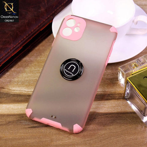 iPhone 11 Cover - Pink - New Stylish Semi Transparent 360 Magnetic Ring Holder Case