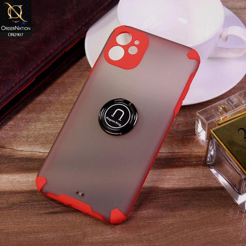 iPhone 11 Cover - Red - New Stylish Semi Transparent 360 Magnetic Ring Holder Case