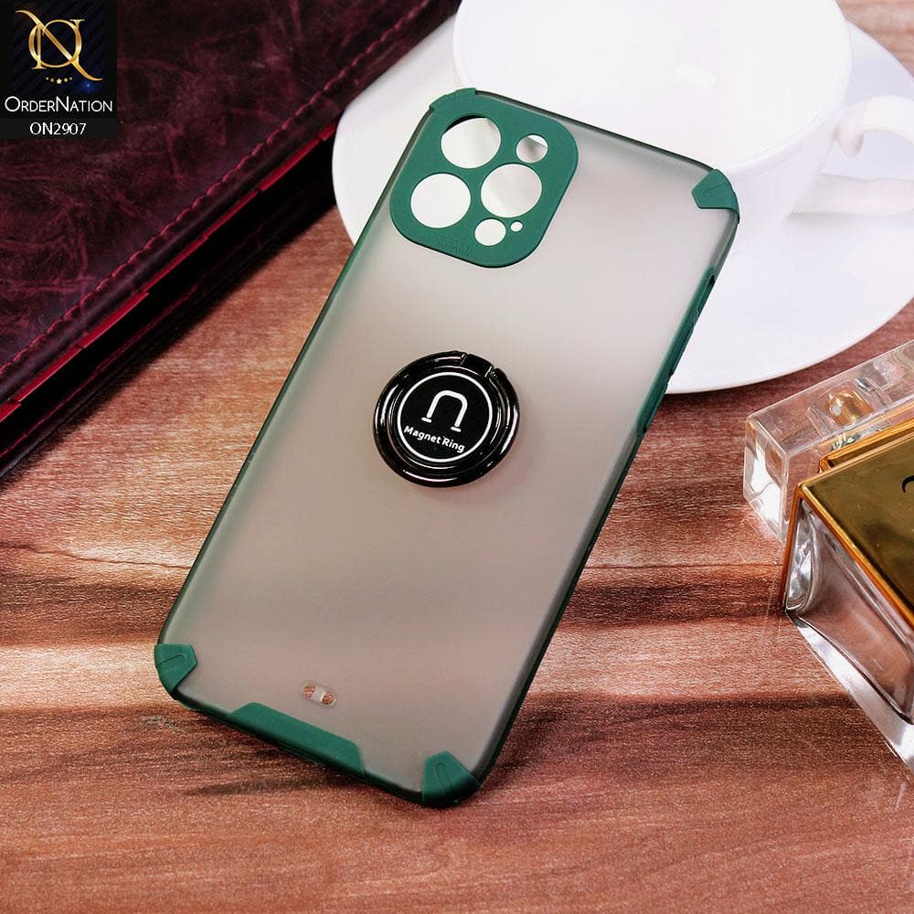 iPhone 12 Pro Cover - Dark Green - New Stylish Semi Transparent 360 Magnetic Ring Holder Case