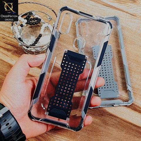 iPhone 12 Mini Cover - Gray - New Style Hybrid Soft Bumper Finger Grip Holder Transparent Case