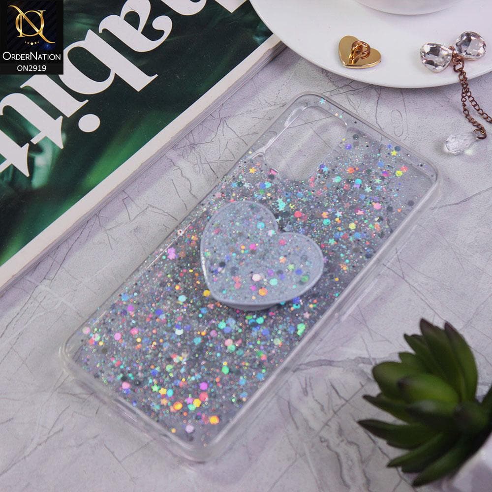 Oppo A52 Cover - Silver - Shiny Fancy Glitter Case with Heart Mobile Holder - Glitter Does Not Move