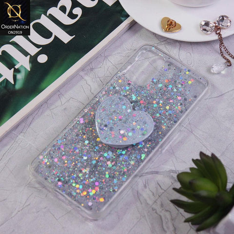 Oppo A92 Cover - Silver - Shiny Fancy Glitter Case with Heart Mobile Holder - Glitter Does Not Move