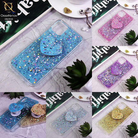 iPhone 11 Pro Max Cover - Blue - Shiny Fancy Glitter Case with Heart Mobile Holder - Glitter Does Not Move