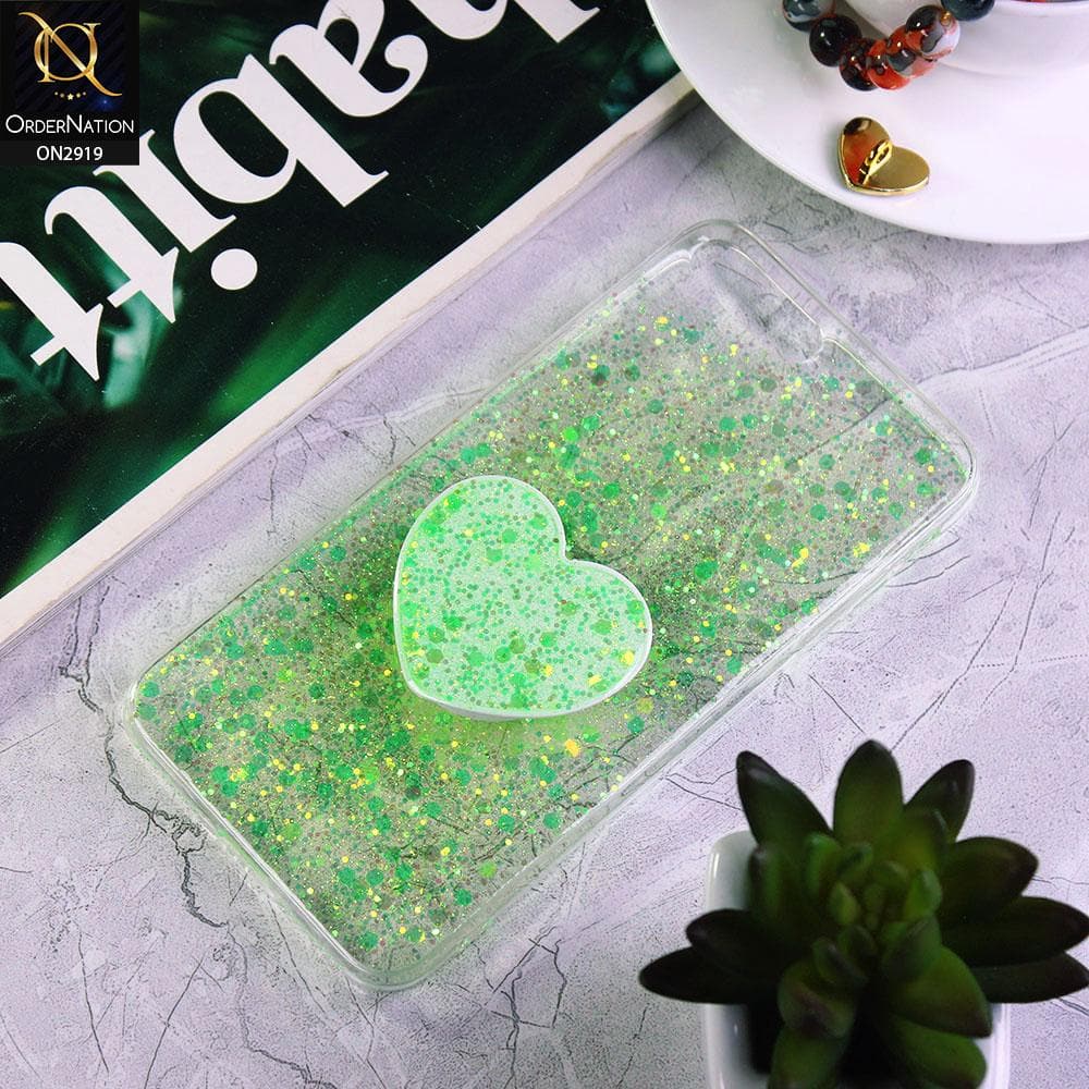 iPhone 8 Plus / 7 Plus Cover - Green - Shiny Fancy Glitter Case with Heart Mobile Holder - Glitter Does Not Move