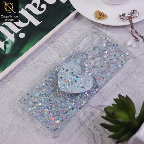 Oppo A31 Cover - Silver - Shiny Fancy Glitter Case with Heart Mobile Holder - Glitter Does Not Move