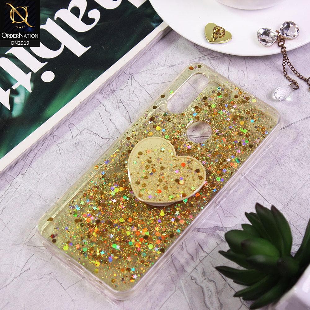 Oppo A31 Cover - Yellow - Shiny Fancy Glitter Case with Heart Mobile Holder - Glitter Does Not Move