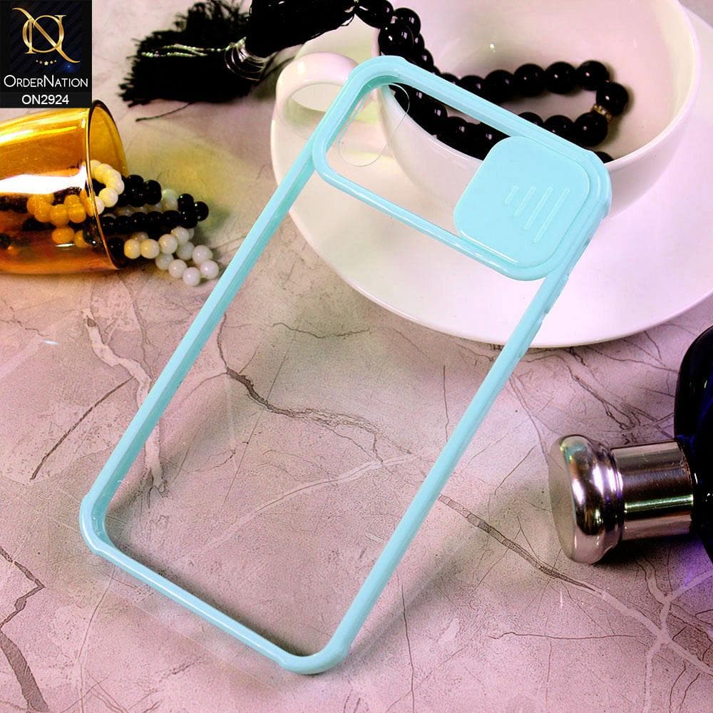 iPhone XS / X Cover - Aqua - New Camera Slide Protection Soft Border Transparent Case