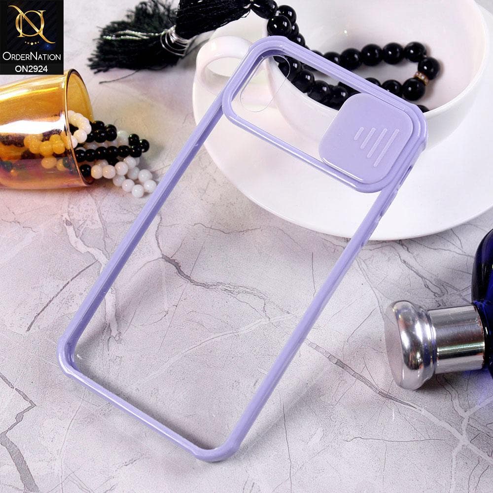 iPhone XS / X Cover - Purple - New Camera Slide Protection Soft Border Transparent Case