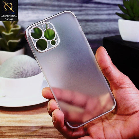 iPhone 13 Pro Max Cover - Silver - Classic Electroplating Borders Soft Matte Semi Transparent Case