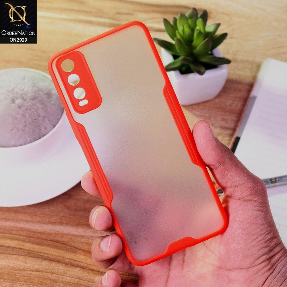 Vivo Y12s Cover - Red - Semi Transparent Ultra Thin Paper Shell Soft Borders Case