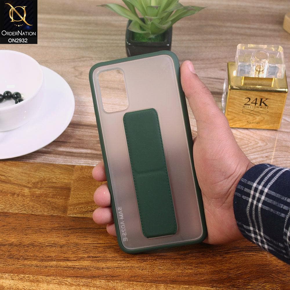 Samsung Galaxy A02s Cover - Green - Elegant Matte Semi Transparent Case With Luxurious Leather Kickstand