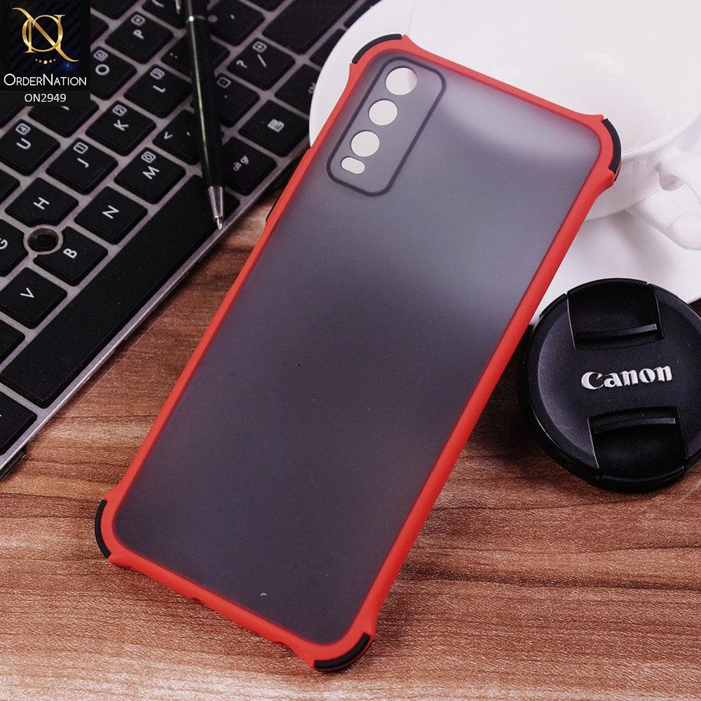 Vivo Y12s Cover - Red - Translucent Matte Shockproof Camera Ring Protection Case