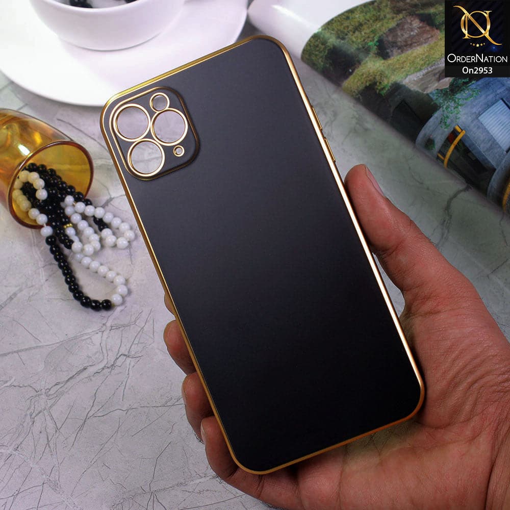 iPhone 11 Pro Max Cover - Black - Soft Gold Plated Color Borders Camera Protection Back Case