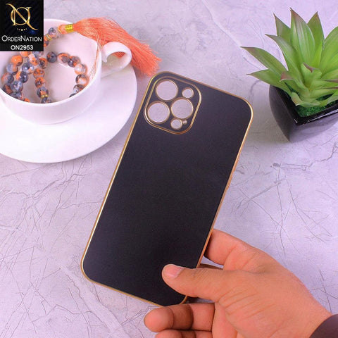 iPhone 12 Pro Cover - Black - Soft Gold Plated Color Borders Camera Protection Back Case