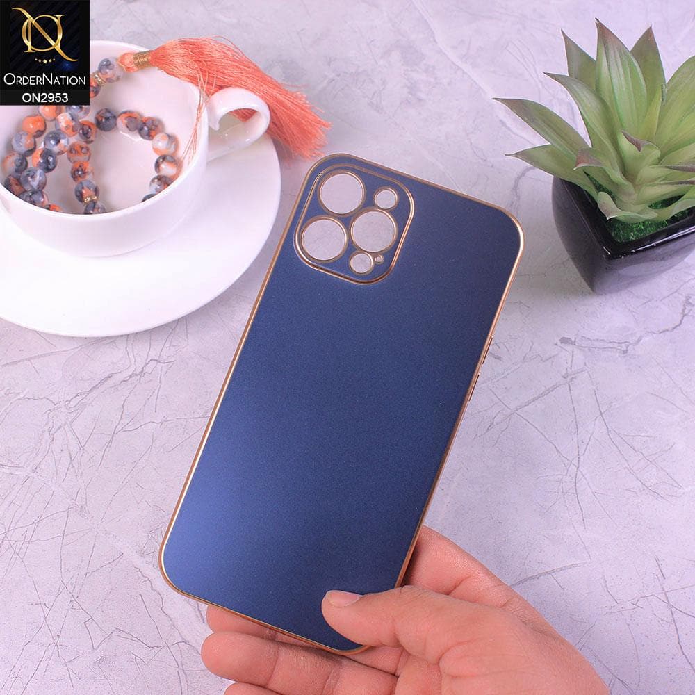 iPhone 13 Pro Cover - Blue - Soft Gold Plated Color Borders Camera Protection Back Case