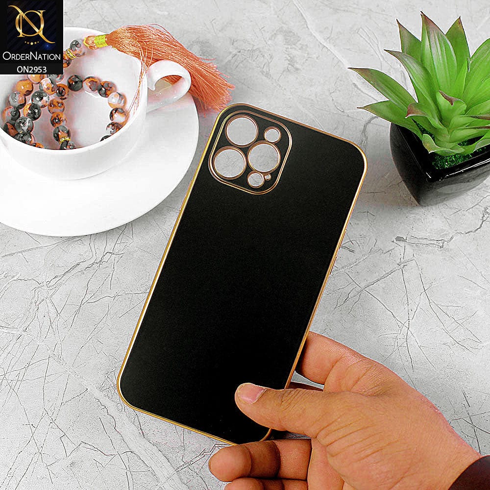 iPhone 13 Pro Cover - Black - Soft Gold Plated Color Borders Camera Protection Back Case