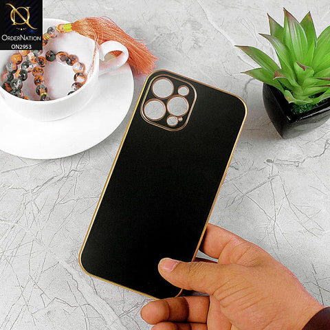 iPhone 13 Pro Cover - Black - Soft Gold Plated Color Borders Camera Protection Back Case