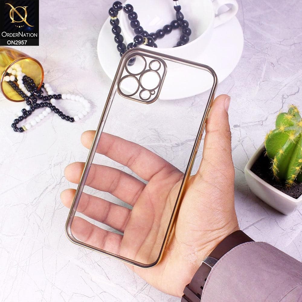 iPhone 12 Pro Max Cover - Golden - J-Case Soft Color Borders Camera Protection Clear Back Case