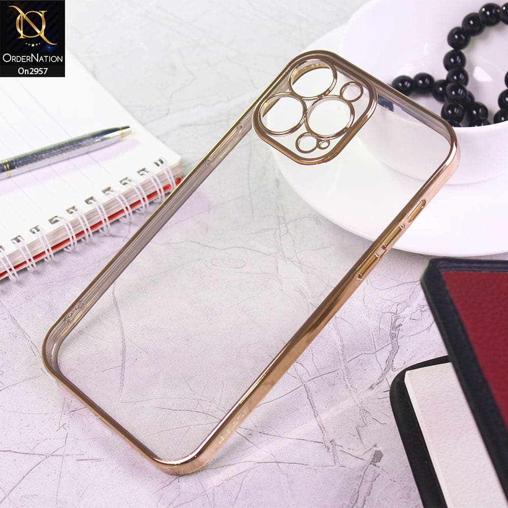 iPhone 13 Pro Max Cover - Golden - J-Case Soft Color Borders Camera Protection Clear Back Case