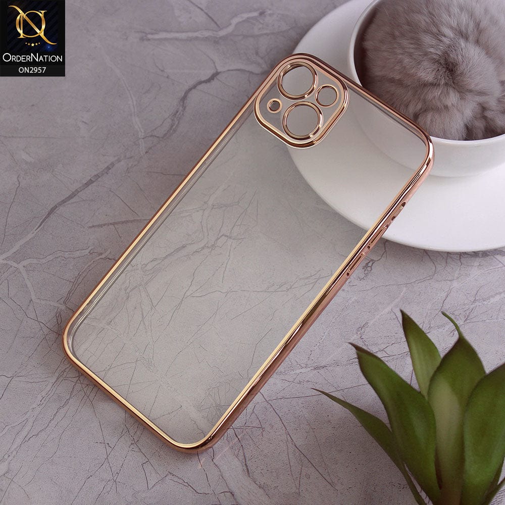 iPhone 14 Plus Cover - Golden -J-Case Soft Color Borders Camera Protection Clear Back Case