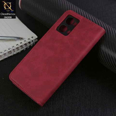 Oppo F21 Pro 4G Cover - Red - Elegent Leather Wallet Flip book Card Slots Case