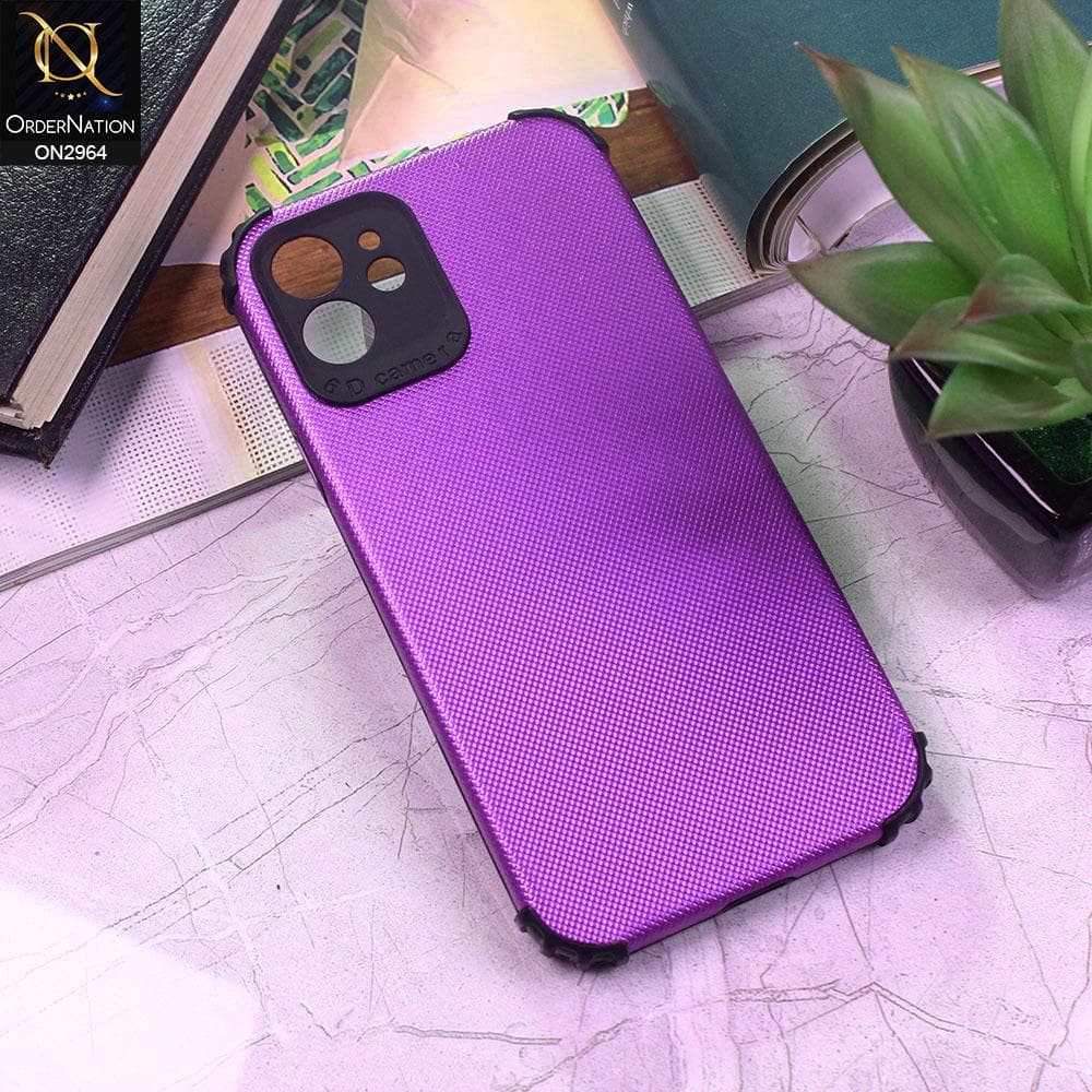 iPhone 12 Cover - Purple - New Jeans Texture Synthetic Leather Style Soft Case