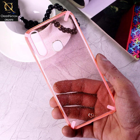 Vivo Y11 2019 Cover - Pink - New Soft Border Glitter Dust Color Transparent Camera Protection Case - Glitter Does Not Move