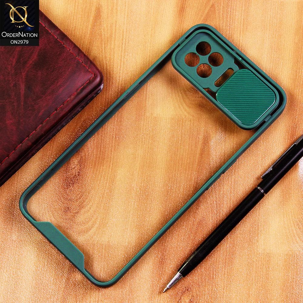 Oppo F17 Cover - Green - Transparent Matte Shockproof Camera Slide Protection Case