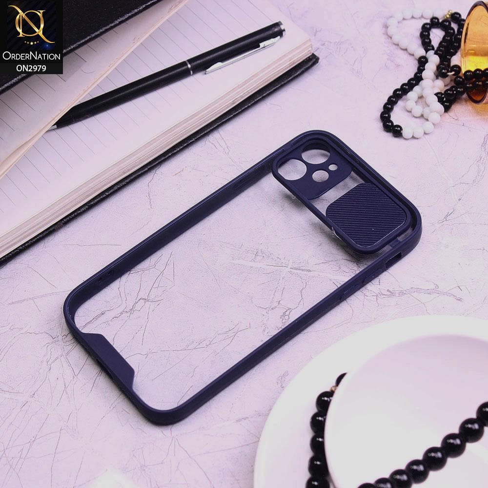 iPhone 11 Cover - Blue - Transparent Matte Shockproof Camera Slide Protection Case