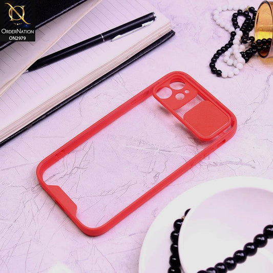 iPhone 11 Cover - Red - Transparent Matte Shockproof Camera Slide Protection Case