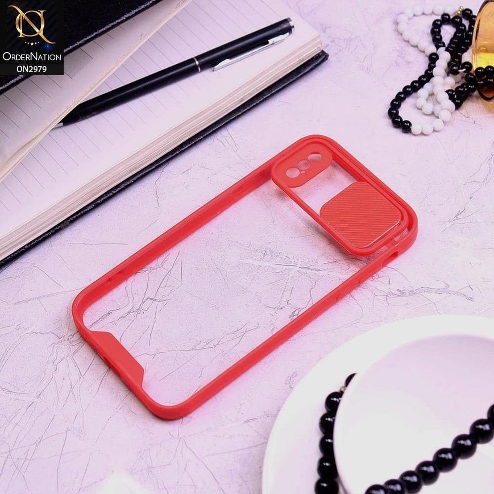 iPhone XS / X Cover - Red - Transparent Matte Shockproof Camera Slide Protection Case