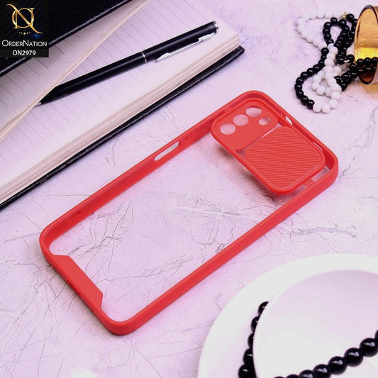 Xiaomi Poco M3 Cover - Red - Transparent Matte Shockproof Camera Slide Protection Case