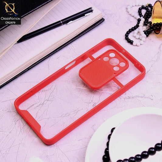 Xiaomi Poco X3 Cover - Red - Transparent Matte Shockproof Camera Slide Protection Case