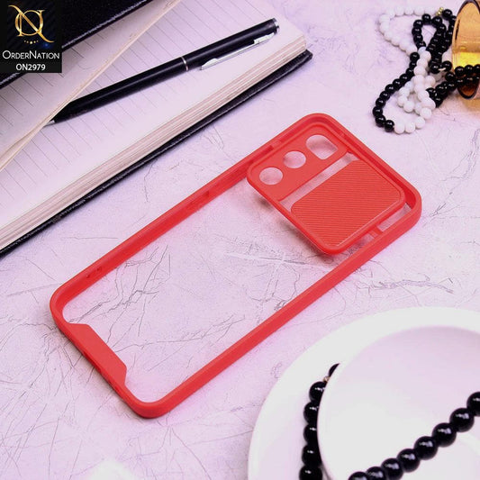 Vivo V20 SE Cover - Red - Transparent Matte Shockproof Camera Slide Protection Case