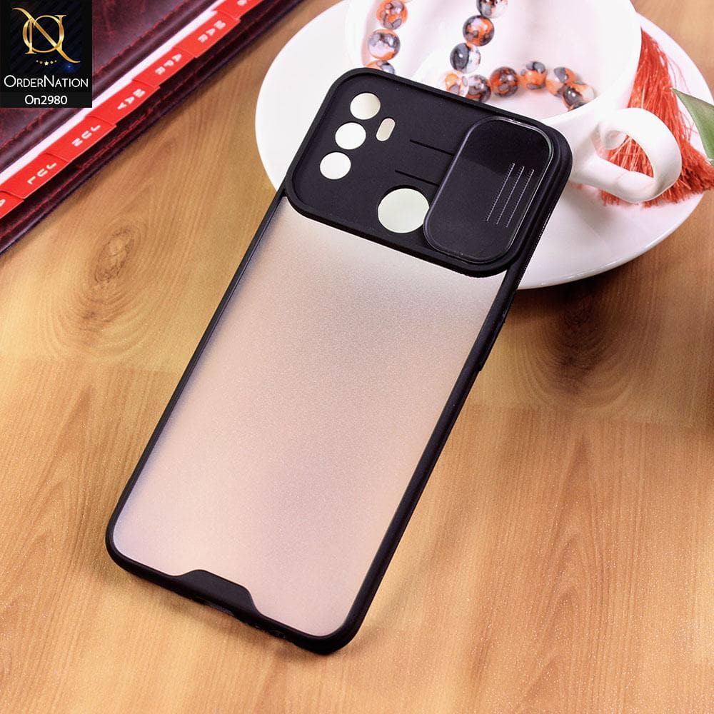 Oppo A53 - Black - New Soft Semi Transparent Camera Slide Case