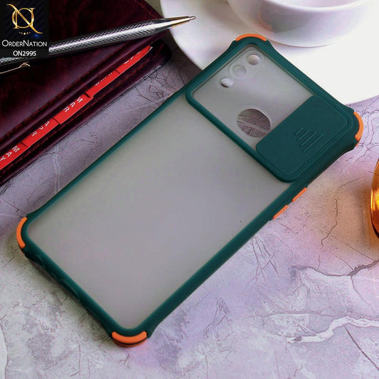 Samsung Galaxy A10s Cover - Dark Green - Shockproof Bumper Color Border Semi Transparent Camera Slide Protection Case