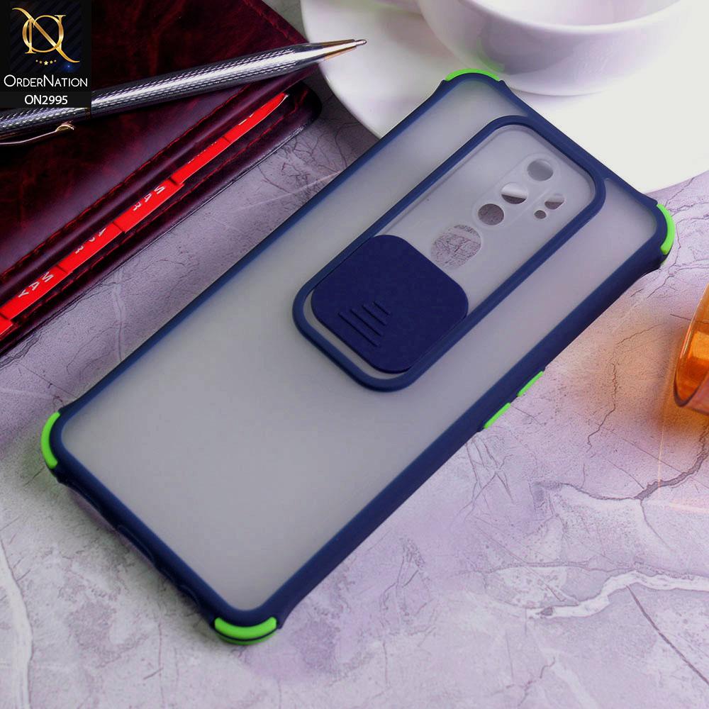 Oppo A5 2020 Cover - Blue - Shockproof Bumper Color Border Semi Transparent Camera Slide Protection Case