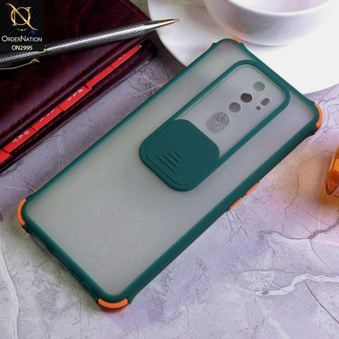 Oppo A5 2020 Cover - Dark Green - Shockproof Bumper Color Border Semi Transparent Camera Slide Protection Case