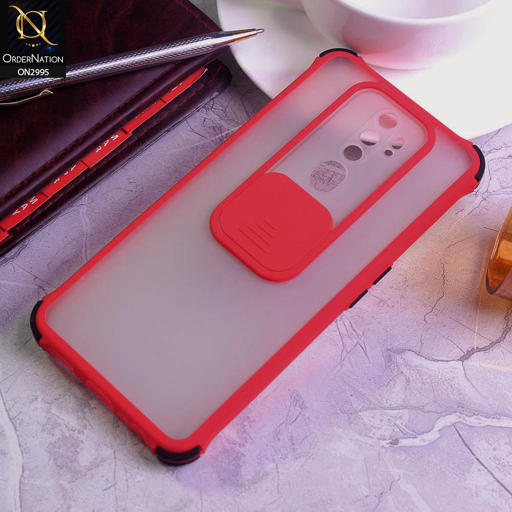 Oppo A5 2020 Cover - Red - Shockproof Bumper Color Border Semi Transparent Camera Slide Protection Case